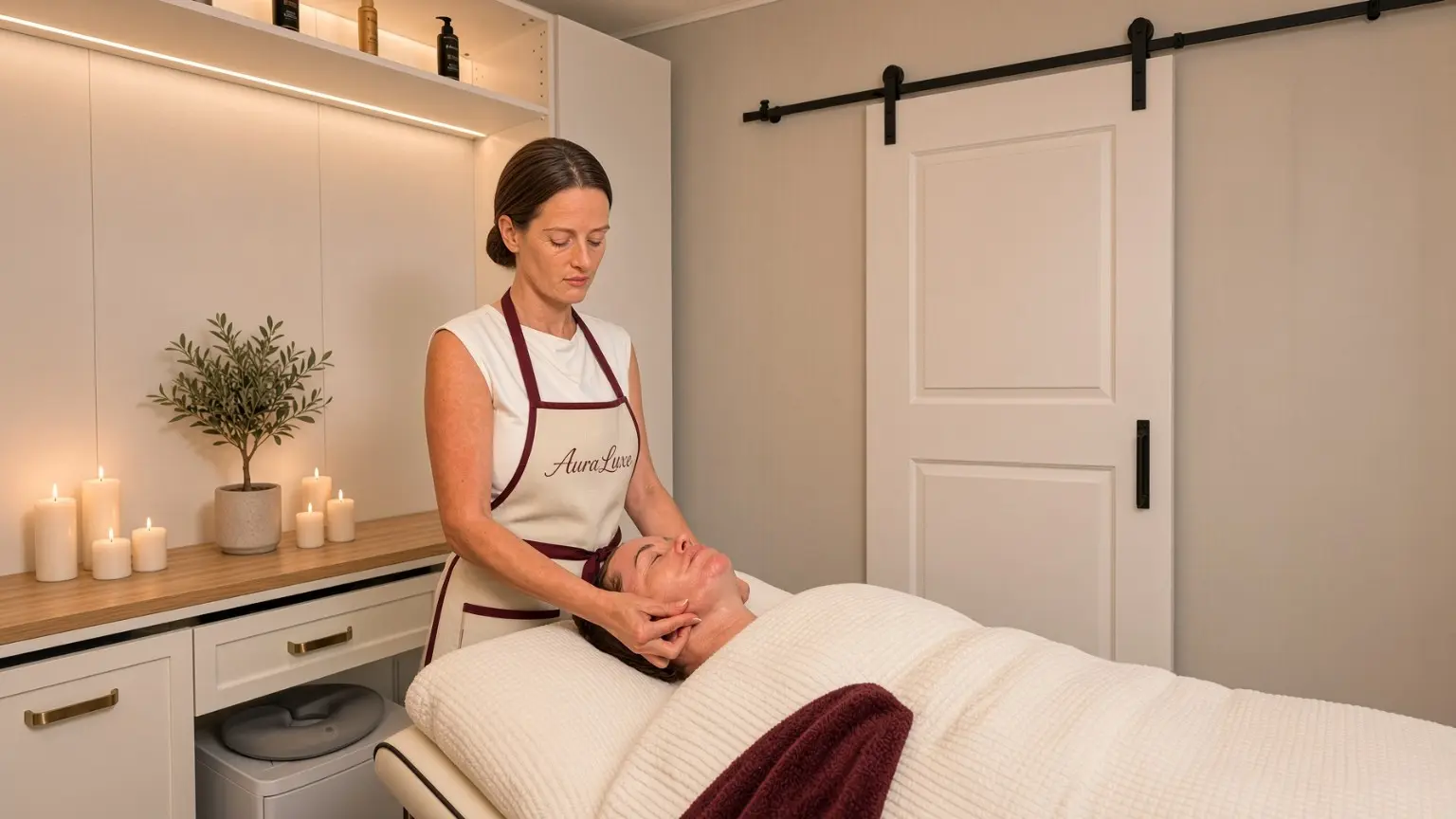 Alexis performing a facial treatment at AuraLuxe Professional Beauty Studio